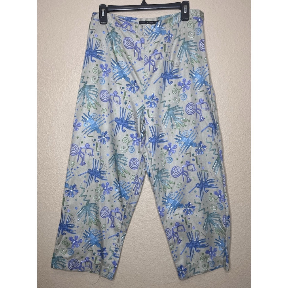 Peruvian Connection High Rise Cotton Pants Wide Leg Size 16 31 X 24 Crop Capri